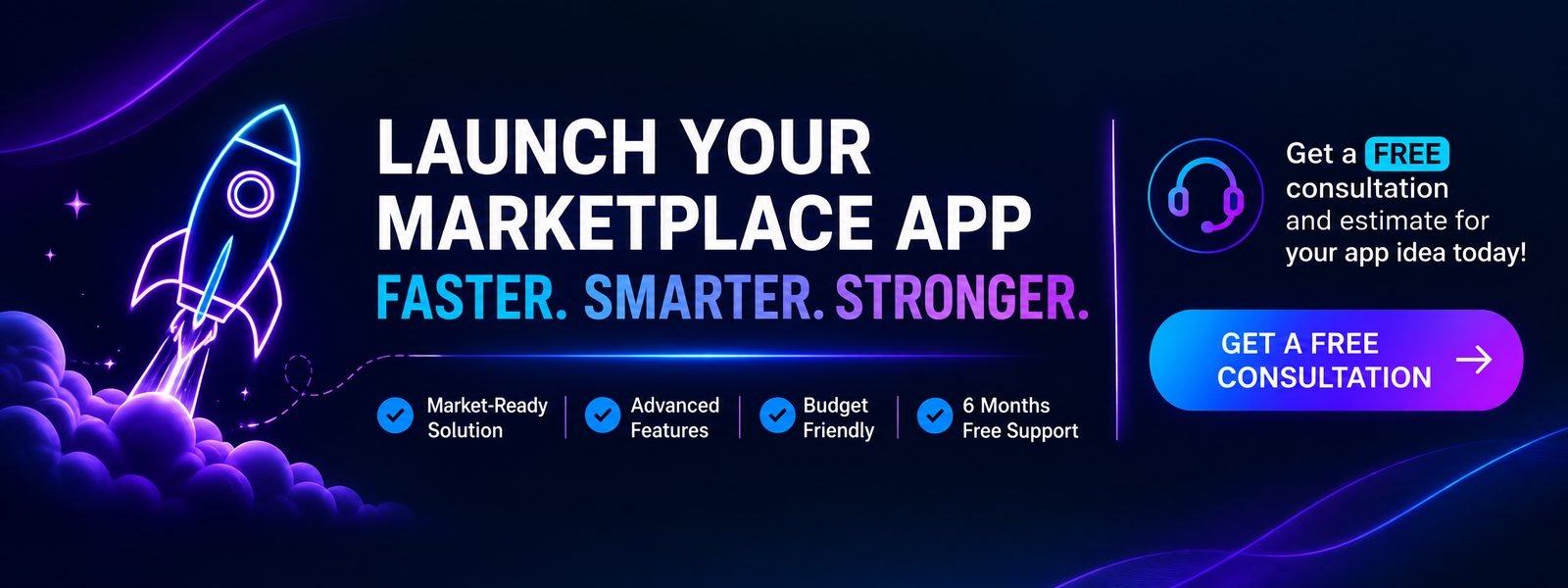 Launch your marketplace app faster, smarter, stronger. Get a free consultation and estimate for your app idea