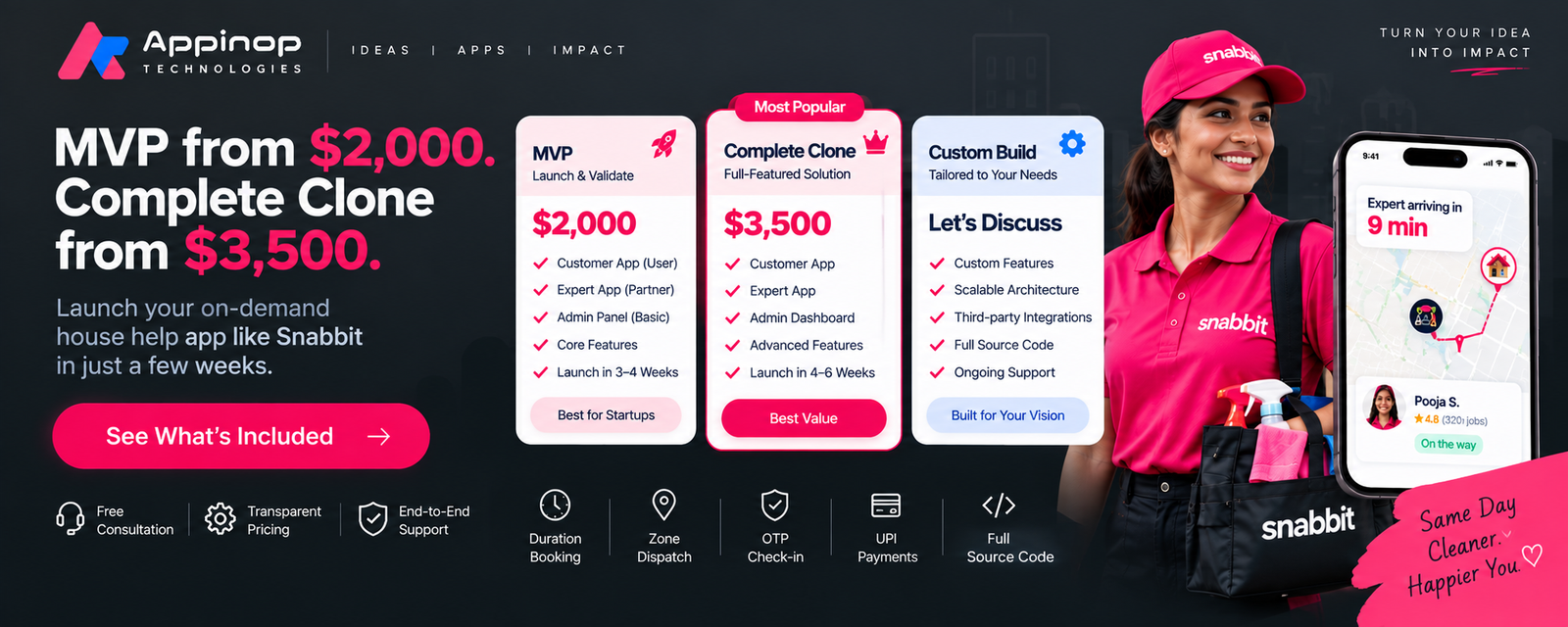 MVP from $2,000, Complete Clone from $3,500: house help app packages with full source code